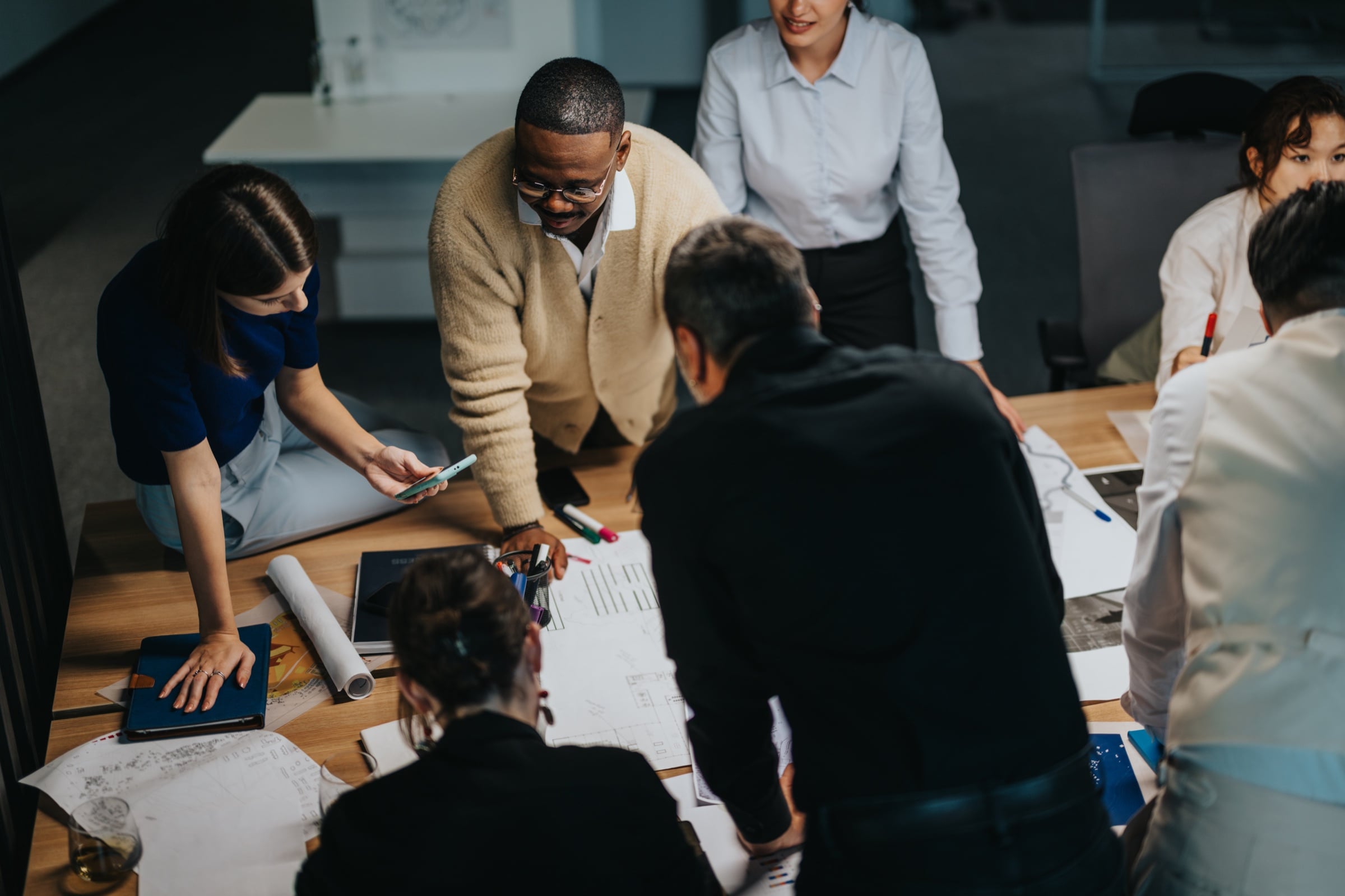 A team collaborating around a table at work