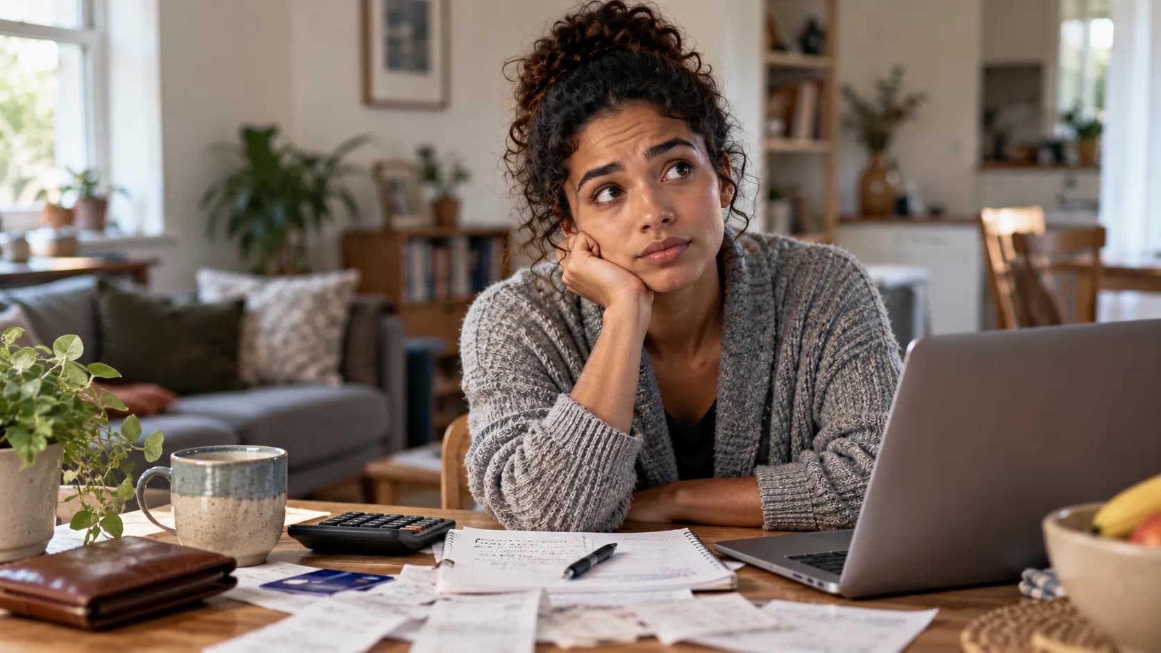 Pensive woman considering all of the cost of going to see a GP